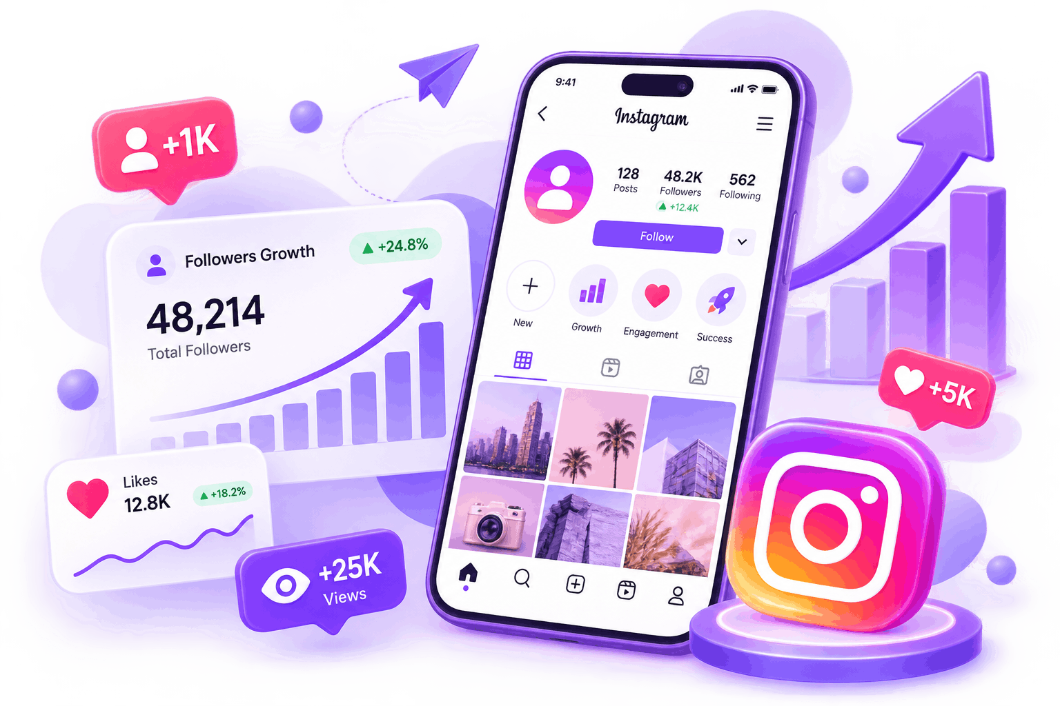 Instagram growth and engagement illustration for SMMCute