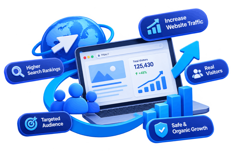 Website traffic and visitor analytics illustration for SMMCute